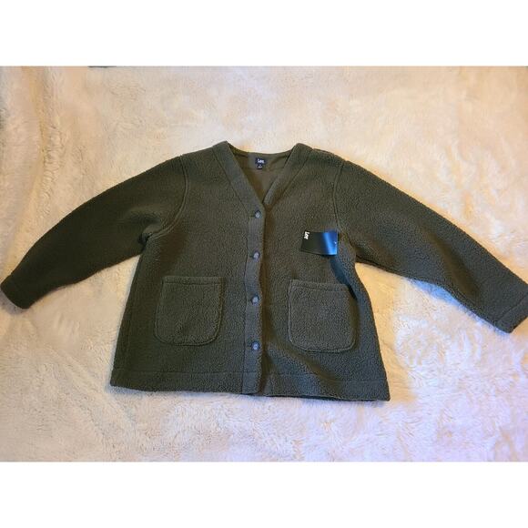 Lee Plus Size Fleece V Neck Cardigan Size 1x Green - Picture 2 of 8